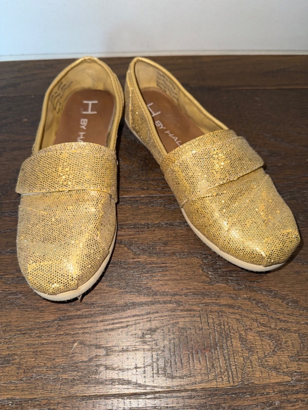 H by Halston Gold Glitter Slip-On Flats Loafers Shoes Size 6